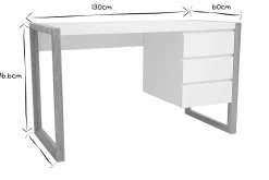 Bureau avec rangements 3 tiroirs scandinave blanc mat et bois clair frêne massif L130 cm ARMEL