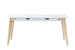 Bureau avec rangements 2 tiroirs scandinave blanc et bois clair L160 LEENA