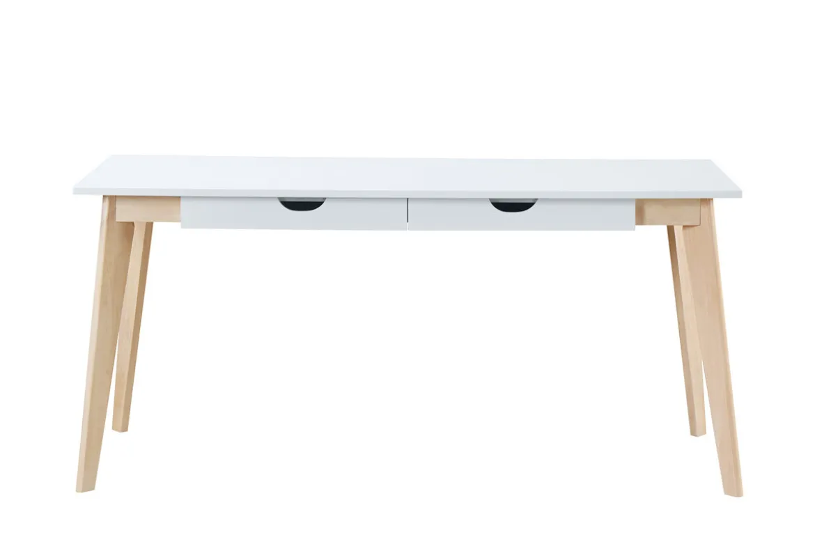Bureau avec rangements 2 tiroirs scandinave blanc et bois clair L160 LEENA