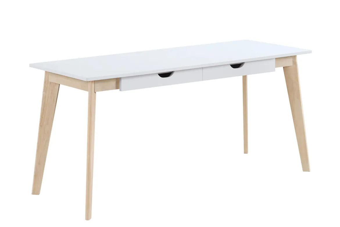 Bureau avec rangements 2 tiroirs scandinave blanc et bois clair L160 LEENA