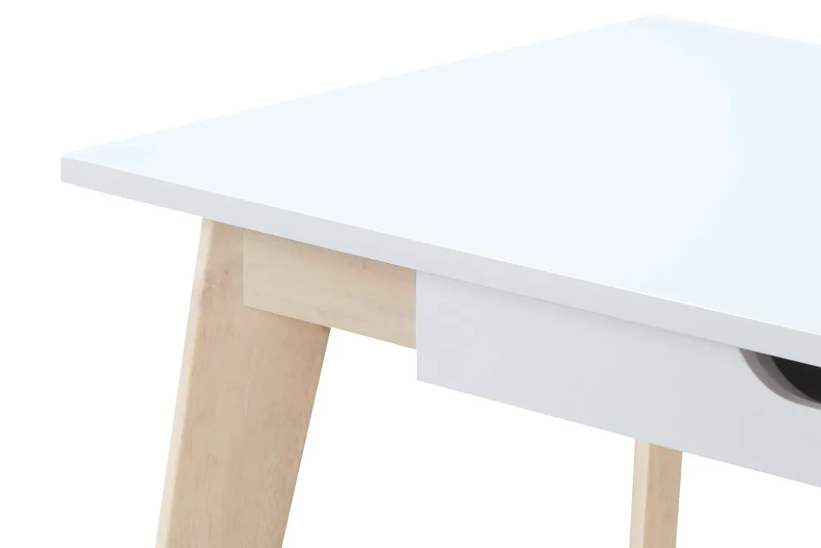 Bureau avec rangements 2 tiroirs scandinave blanc et bois clair L160 LEENA
