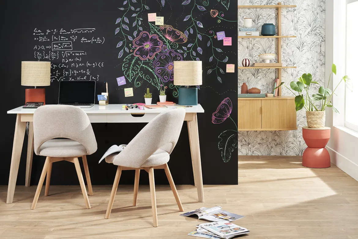 Bureau avec rangements 2 tiroirs scandinave blanc et bois clair L160 LEENA