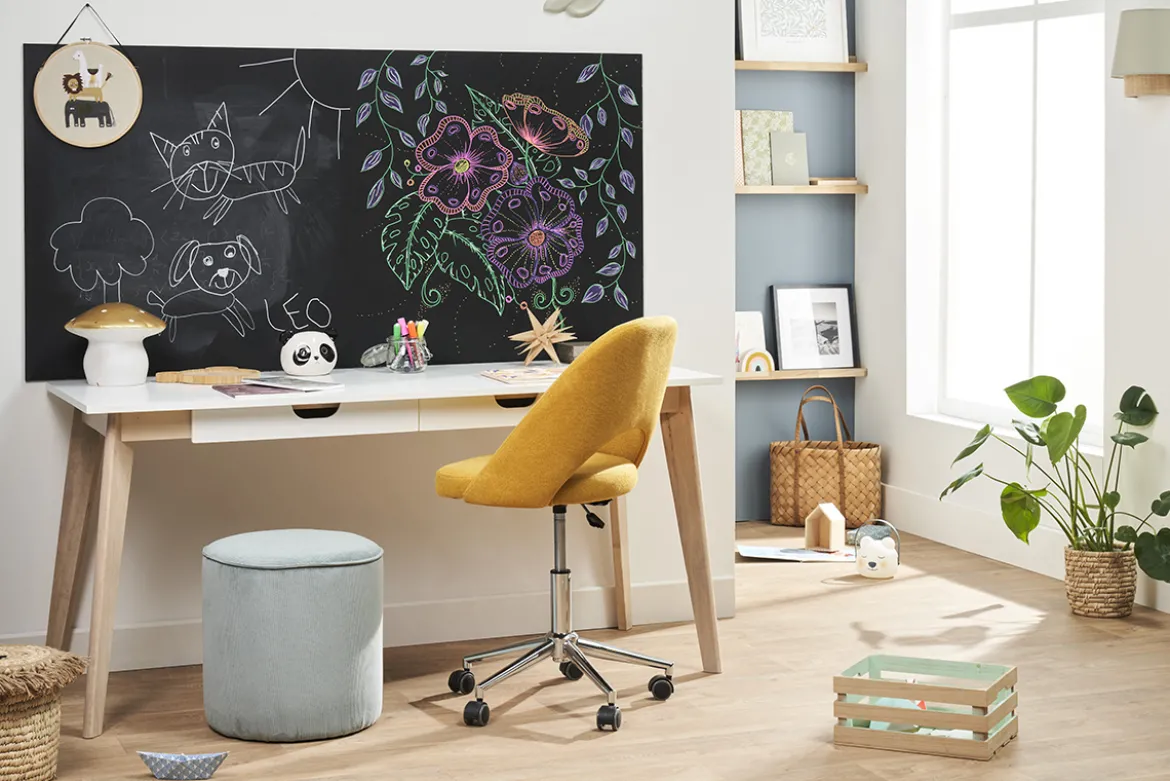 Bureau avec rangements 2 tiroirs scandinave blanc et bois clair L160 LEENA