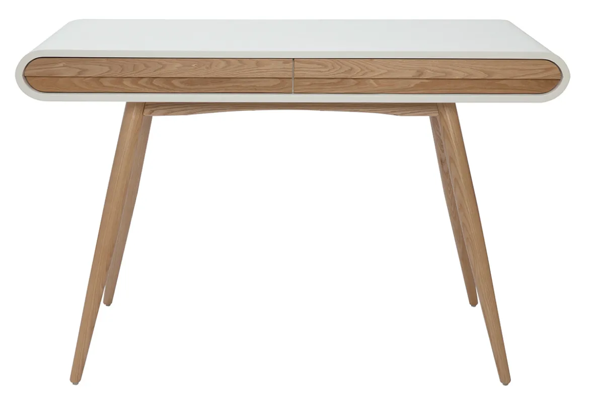 Bureau avec rangements 2 tiroirs scandinave bois clair et blanc L120 cm BJORG