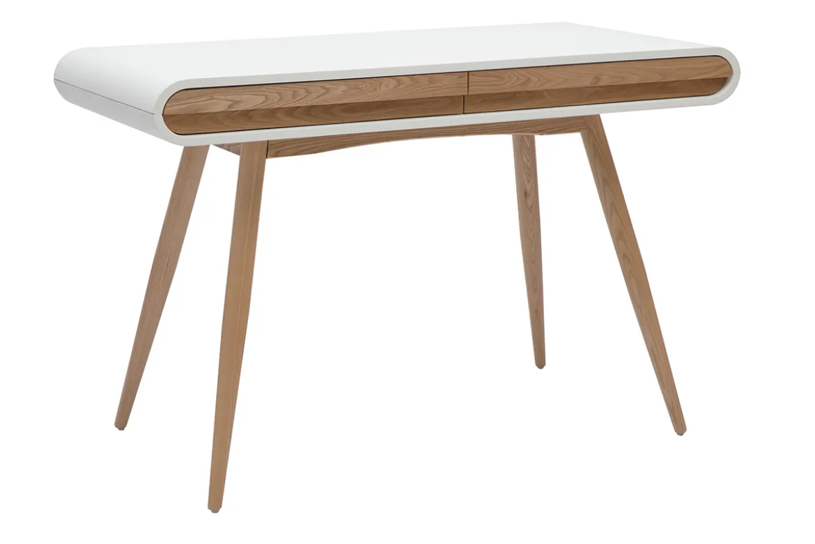 Bureau avec rangements 2 tiroirs scandinave bois clair et blanc L120 cm BJORG