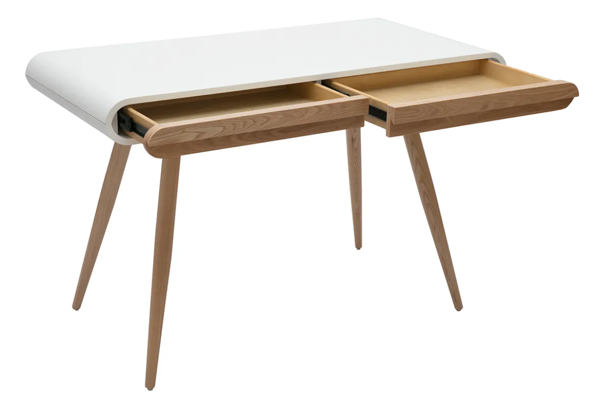 Bureau avec rangements 2 tiroirs scandinave bois clair et blanc L120 cm BJORG