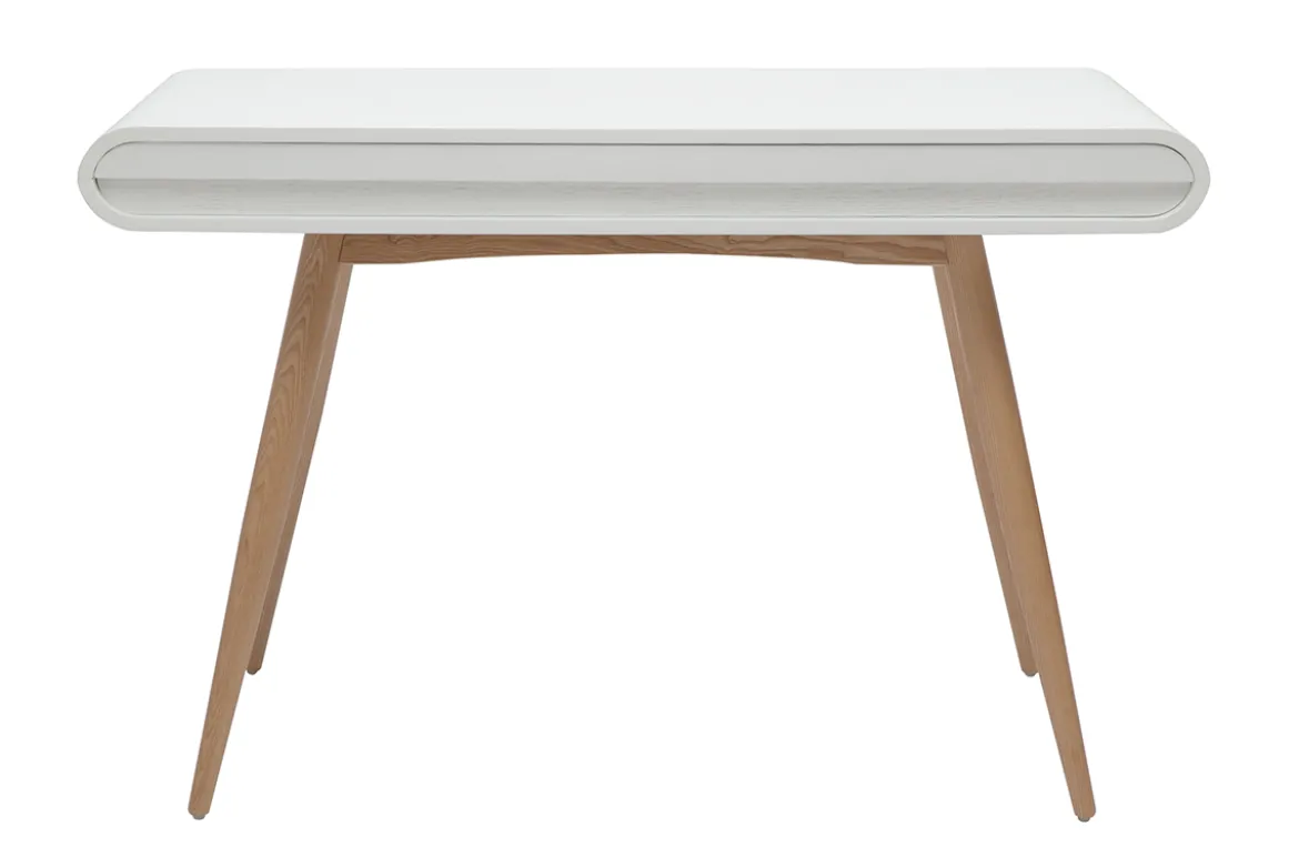 Bureau avec rangements 2 tiroirs scandinave bois clair et blanc L120 cm BJORG