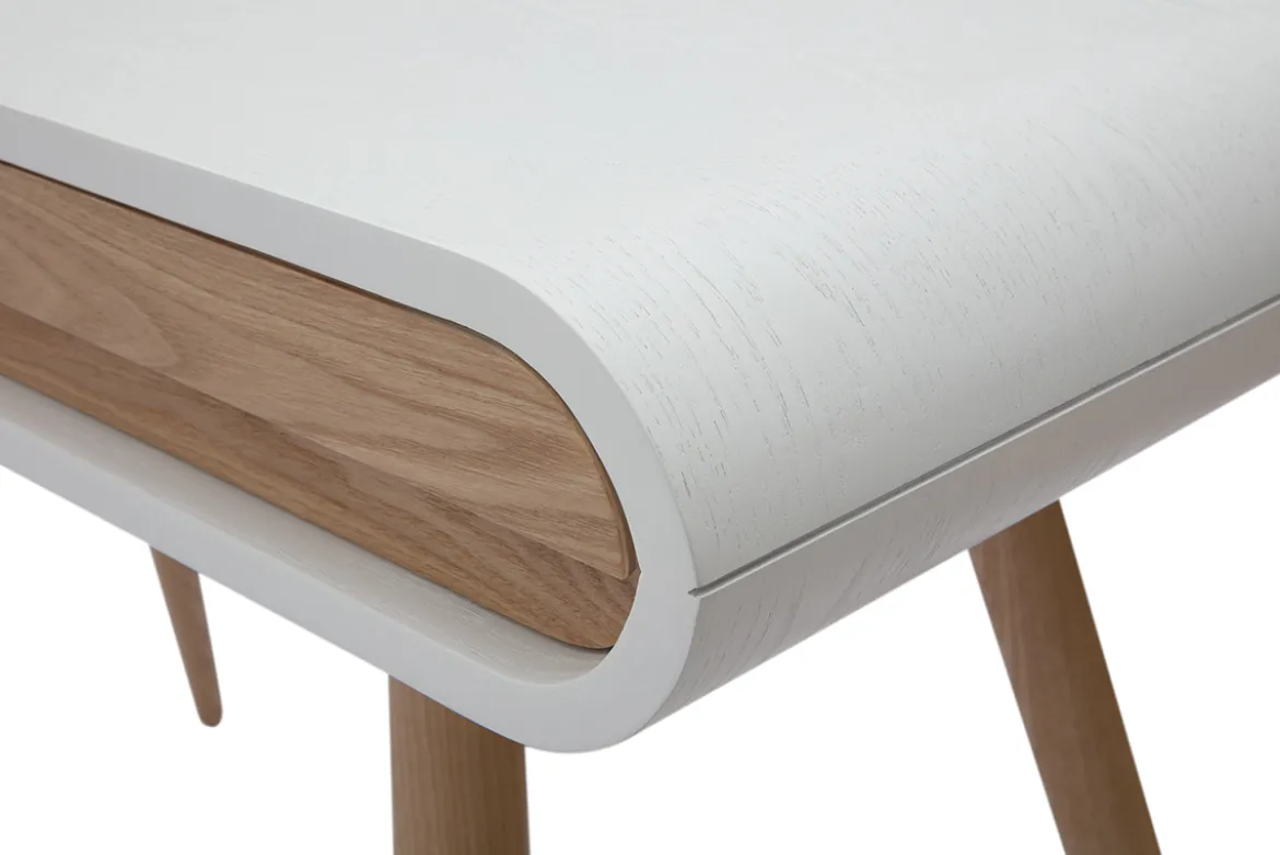 Bureau avec rangements 2 tiroirs scandinave bois clair et blanc L120 cm BJORG