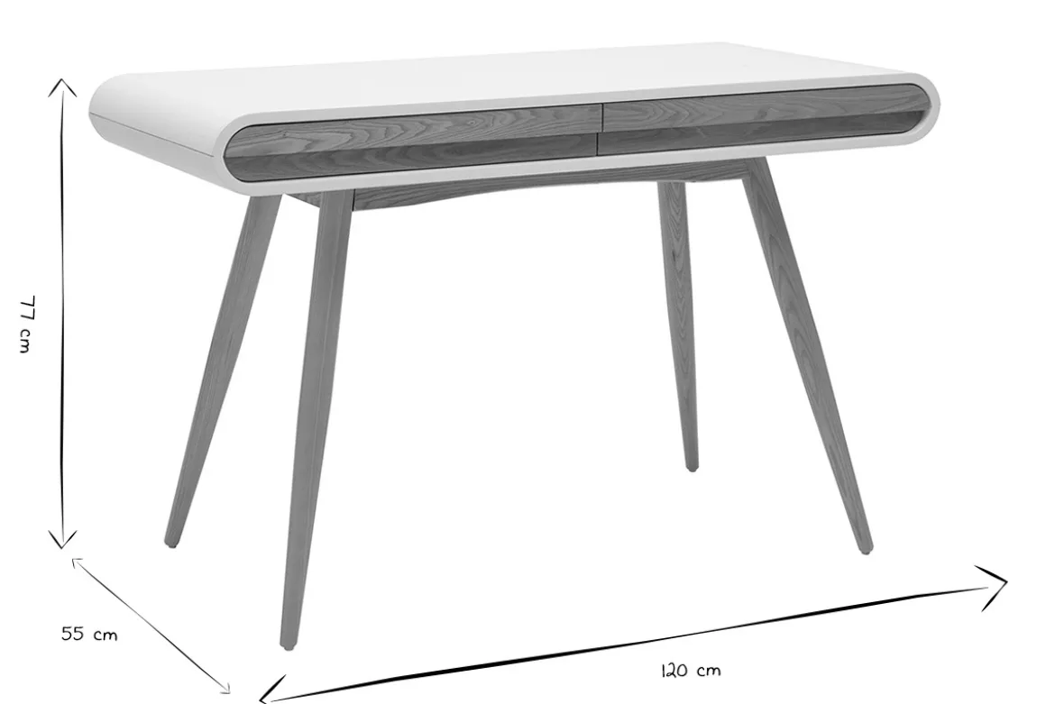 Bureau avec rangements 2 tiroirs scandinave bois clair et blanc L120 cm BJORG