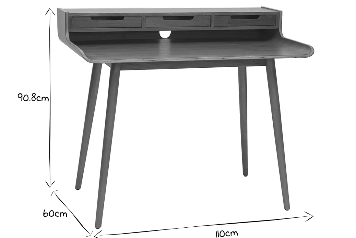 Bureau avec rangements vintage bois foncé noyer L110 cm OPUS