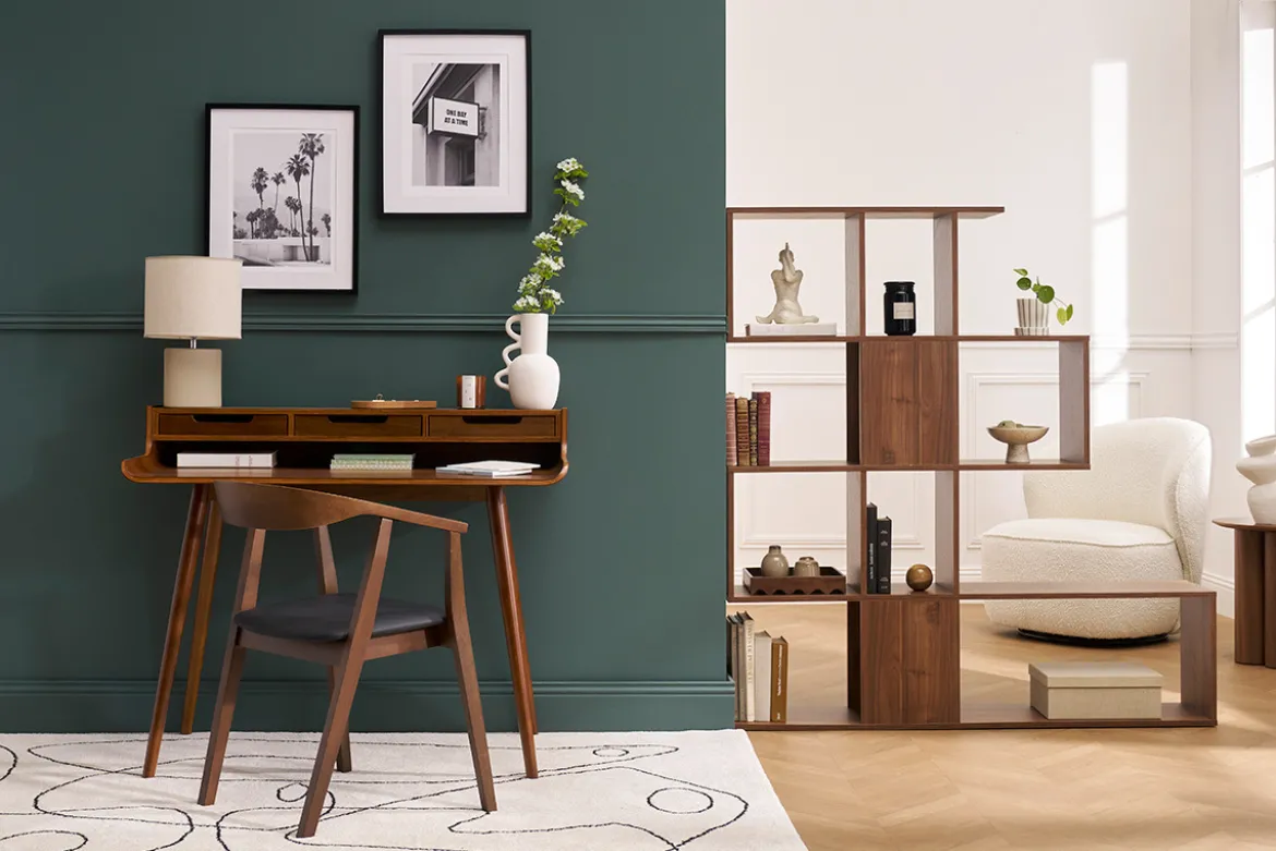Bureau avec rangements vintage bois foncé noyer L110 cm OPUS
