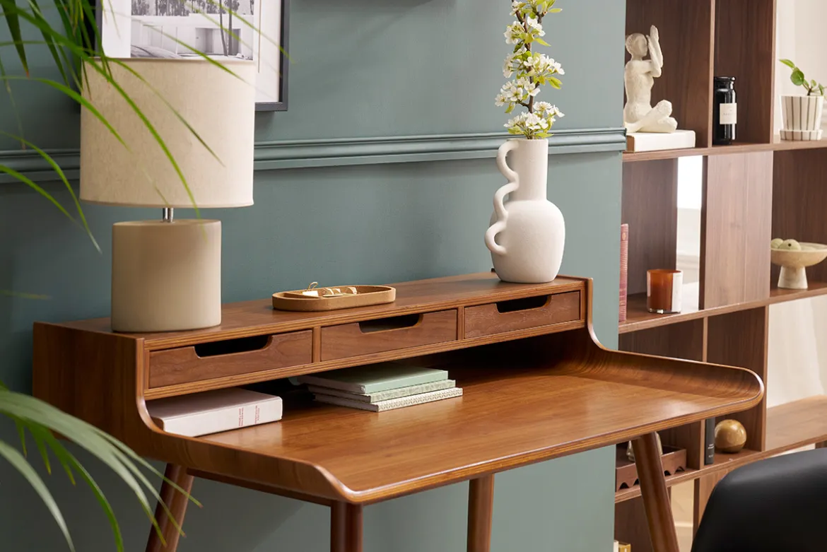 Bureau avec rangements vintage bois foncé noyer L110 cm OPUS
