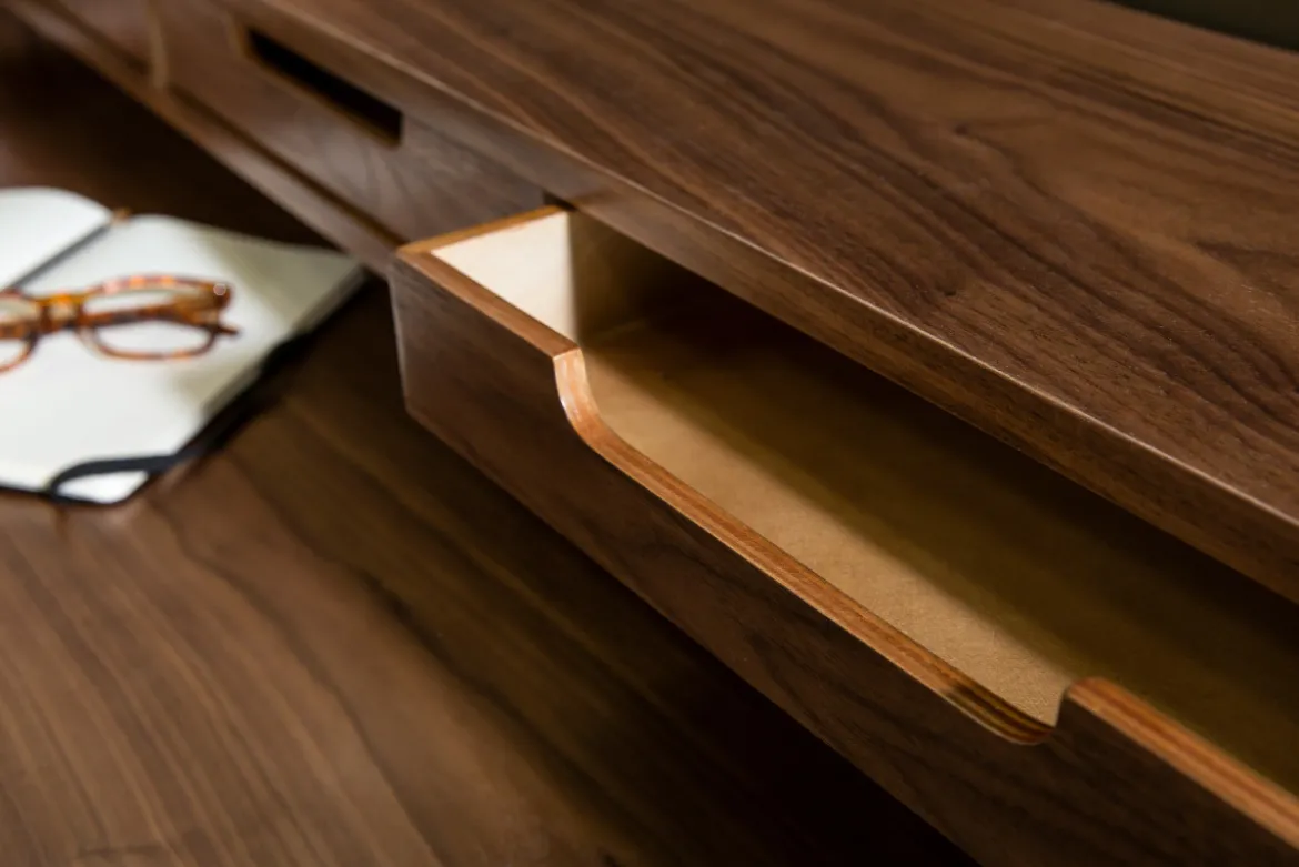 Bureau avec rangements vintage bois foncé noyer L110 cm OPUS