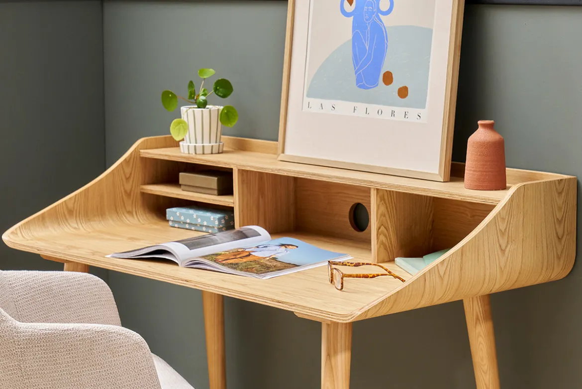 Bureau avec rangements vintage bois clair L120 cm NORDECO