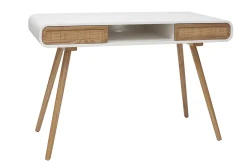 Bureau avec rangement vintage blanc, cannage et bois clair L120 cm OLYMPE
