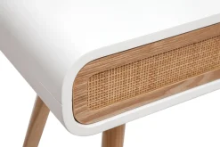 Bureau avec rangement vintage blanc, cannage et bois clair L120 cm OLYMPE