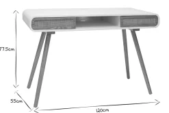 Bureau avec rangement vintage blanc, cannage et bois clair L120 cm OLYMPE