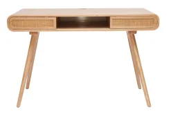 Bureau avec rangement vintage en bois clair et cannage L120 cm OLYMPE