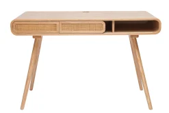 Bureau avec rangement vintage en bois clair et cannage L120 cm OLYMPE