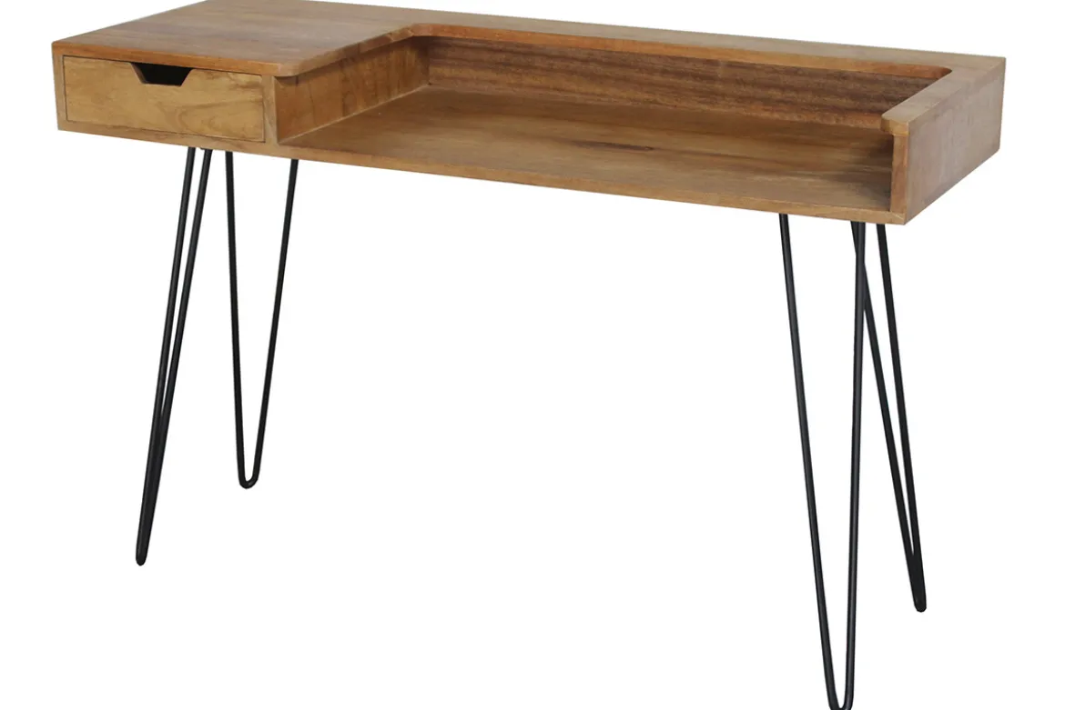 Bureau avec tiroir bois manguier massif et métal noir L116 cm VIBES
