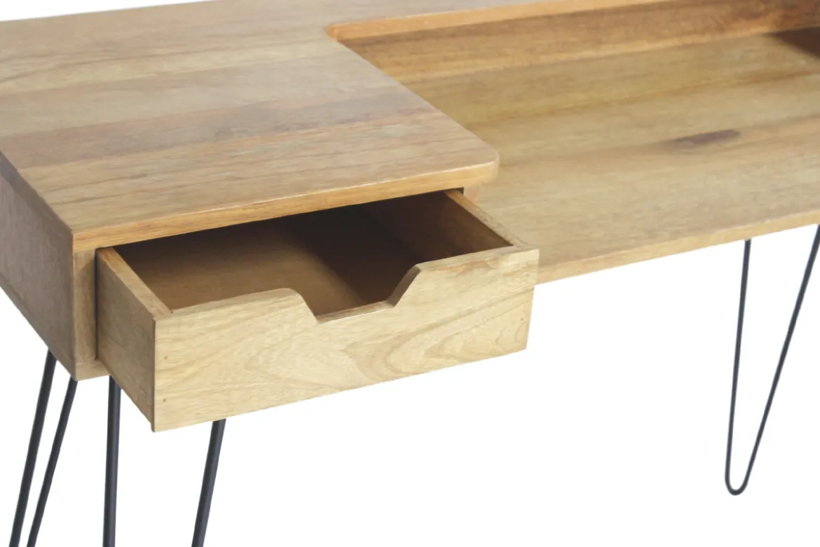Bureau avec tiroir bois manguier massif et métal noir L116 cm VIBES