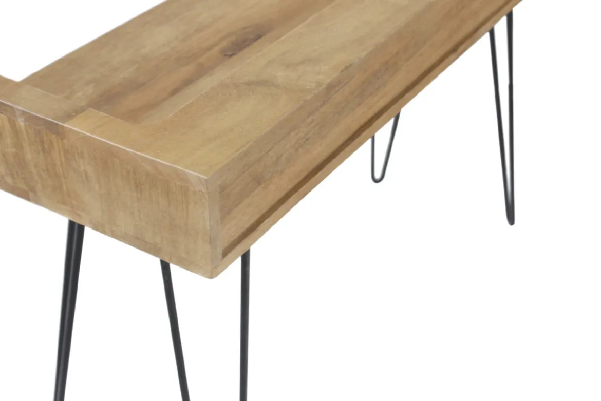 Bureau avec tiroir bois manguier massif et métal noir L116 cm VIBES