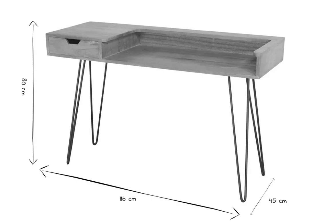 Bureau avec tiroir bois manguier massif et métal noir L116 cm VIBES