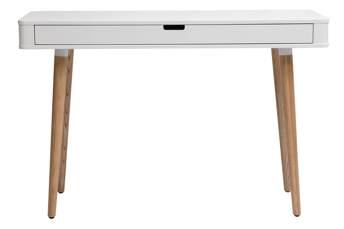 Bureau avec tiroir scandinave blanc et bois clair chêne L115 cm TOTEM