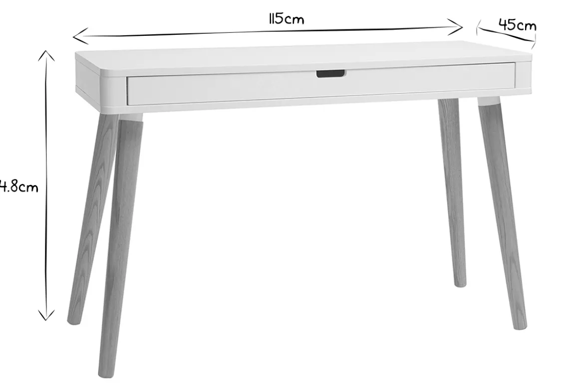 Bureau avec tiroir scandinave blanc et bois clair chêne L115 cm TOTEM