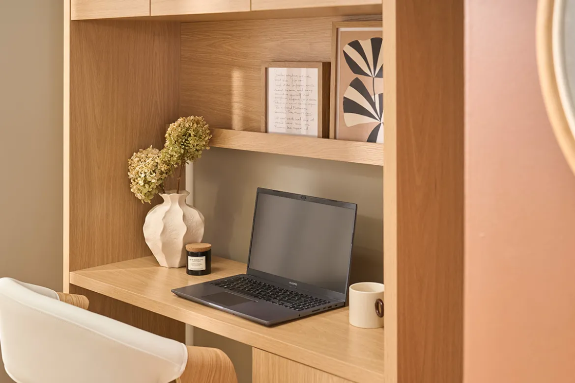 Bureau bibliothèque avec rangements finition bois clair chêne L115 cm WISSEM
