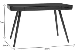 Bureau connecté multimédia avec tiroir en verre noir et bois foncé noyer L120 cm CLEVER