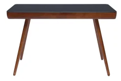 Bureau connecté multimédia avec tiroir en verre noir et bois foncé noyer L120 cm CLEVER