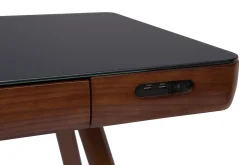 Bureau connecté multimédia avec tiroir en verre noir et bois foncé noyer L120 cm CLEVER