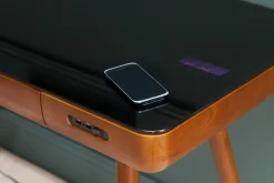 Bureau connecté multimédia avec tiroir en verre noir et bois foncé noyer L120 cm CLEVER