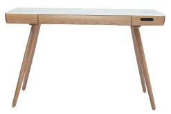 Bureau connecté multimédia avec tiroir en verre et bois clair L120 cm CLEVER
