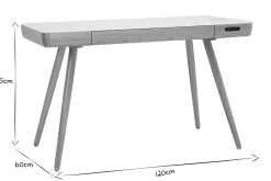 Bureau connecté multimédia avec tiroir en verre et bois clair L120 cm CLEVER