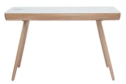Bureau connecté multimédia avec tiroir en verre et bois clair L120 cm CLEVER