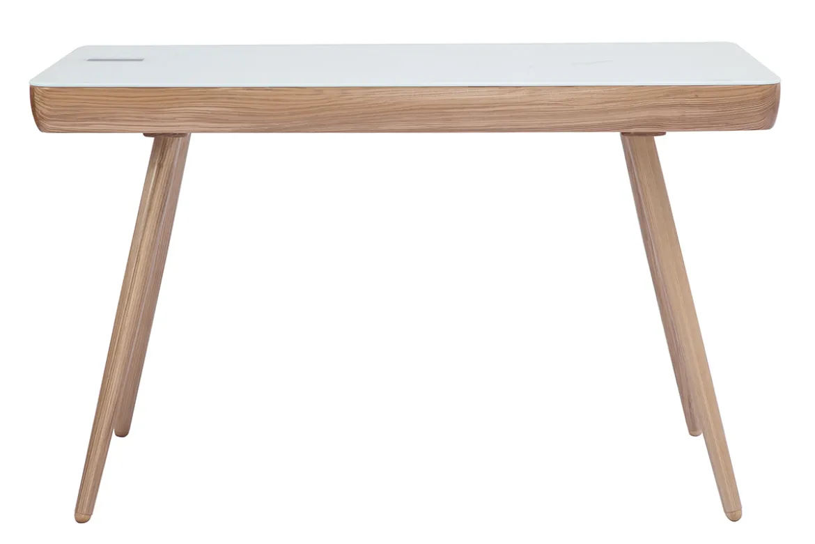 Bureau connecté multimédia avec tiroir en verre et bois clair L120 cm CLEVER