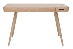 Bureau connecté multimédia avec tiroir bois clair massif L120 cm CLEVER