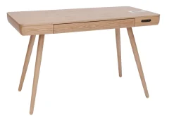 Bureau connecté multimédia avec tiroir bois clair massif L120 cm CLEVER