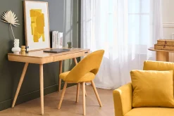 Bureau connecté multimédia avec tiroir bois clair massif L120 cm CLEVER