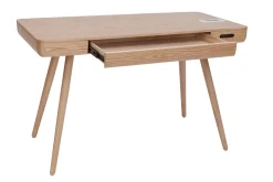 Bureau connecté multimédia avec tiroir bois clair massif L120 cm CLEVER