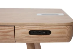 Bureau connecté multimédia avec tiroir bois clair massif L120 cm CLEVER