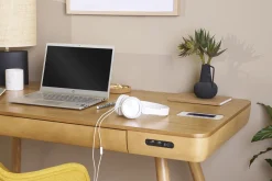 Bureau connecté multimédia avec tiroir bois clair massif L120 cm CLEVER