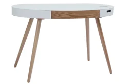 Bureau connecté multimédia verre blanc et bois clair L120 cm HANDY