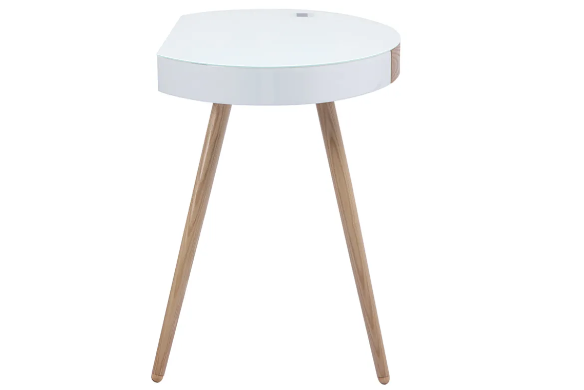 Bureau connecté multimédia verre blanc et bois clair L120 cm HANDY
