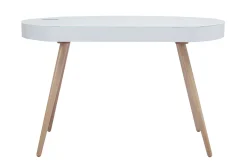 Bureau connecté multimédia verre blanc et bois clair L120 cm HANDY