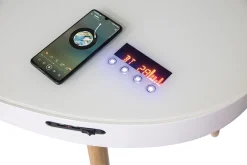 Bureau connecté multimédia verre blanc et bois clair L120 cm HANDY
