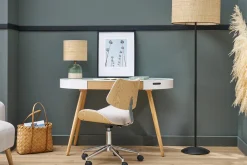 Bureau connecté multimédia verre blanc et bois clair L120 cm HANDY