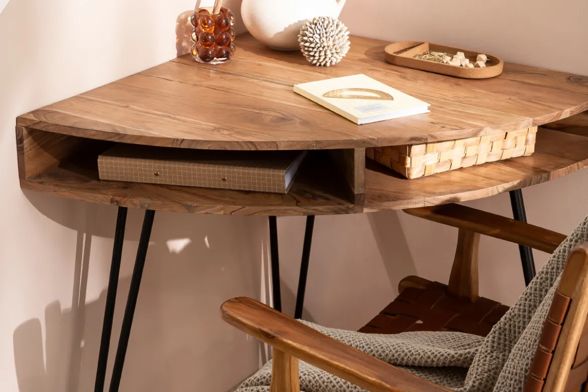 Bureau d'angle avec rangements bois massif et métal noir L75 cm GOSBY